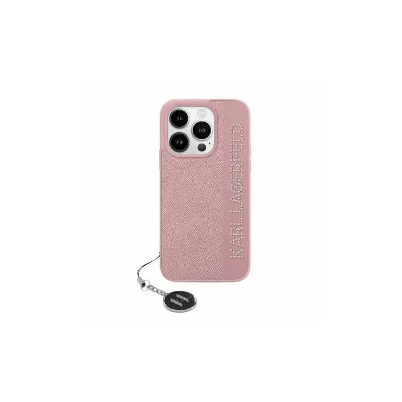 Karl Lagerfeld KLHCP15LPSAKDGCP iPhone 15 Pro 6.1 hardcase Saffiano rhinestones & charm roze