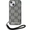 Karl Lagerfeld KLHCP15SHKDPNSK iPhone 15 / 14 / 13 6.1 zwart hardcase IML mono KL pattern & cord