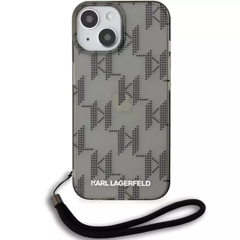 Karl Lagerfeld KLHCP15SHKDPNSK iPhone 15 / 14 / 13 6.1 zwart hardcase IML mono KL pattern & cord