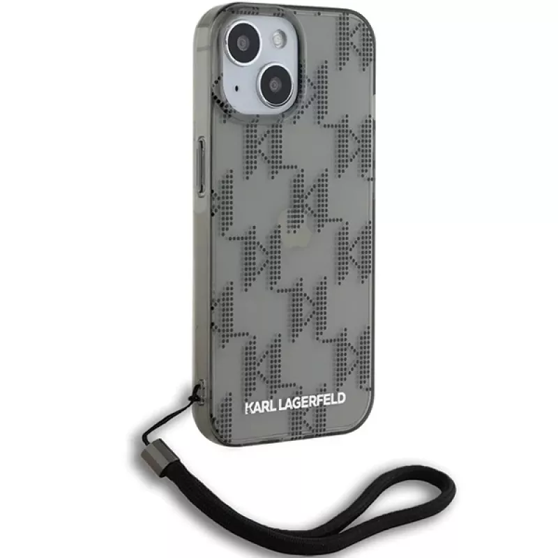 Karl Lagerfeld KLHCP15SHKDPNSK iPhone 15 / 14 / 13 6.1 zwart hardcase IML mono KL pattern & cord