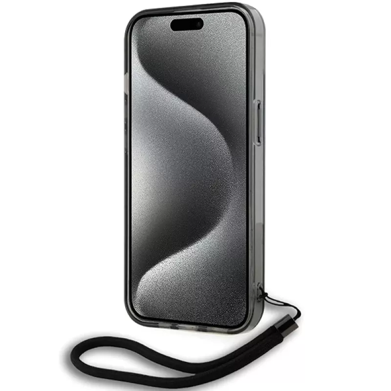 Karl Lagerfeld KLHCP15SHKDPNSK iPhone 15 / 14 / 13 6.1 zwart hardcase IML mono KL pattern & cord
