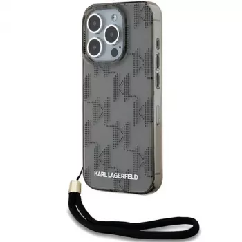 Karl Lagerfeld KLHCP15LHKDPNSK hardcase voor iPhone 15 Pro 6,1 inch, zwart, IML mono KL pattern & koord