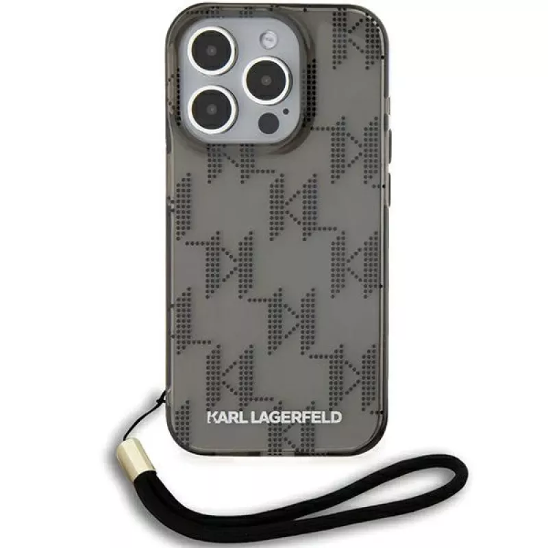 Karl Lagerfeld KLHCP15XHKDPNSK iPhone 15 Pro Max 6.7 zwart hardcase IML mono KL pattern & cord