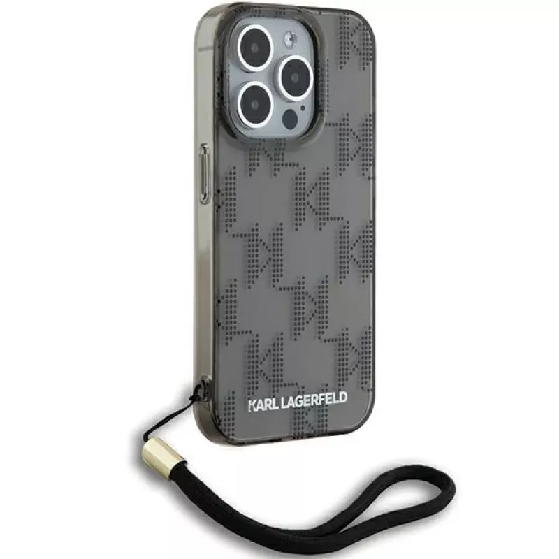 Karl Lagerfeld KLHCP15XHKDPNSK iPhone 15 Pro Max 6.7 zwart hardcase IML mono KL pattern & cord