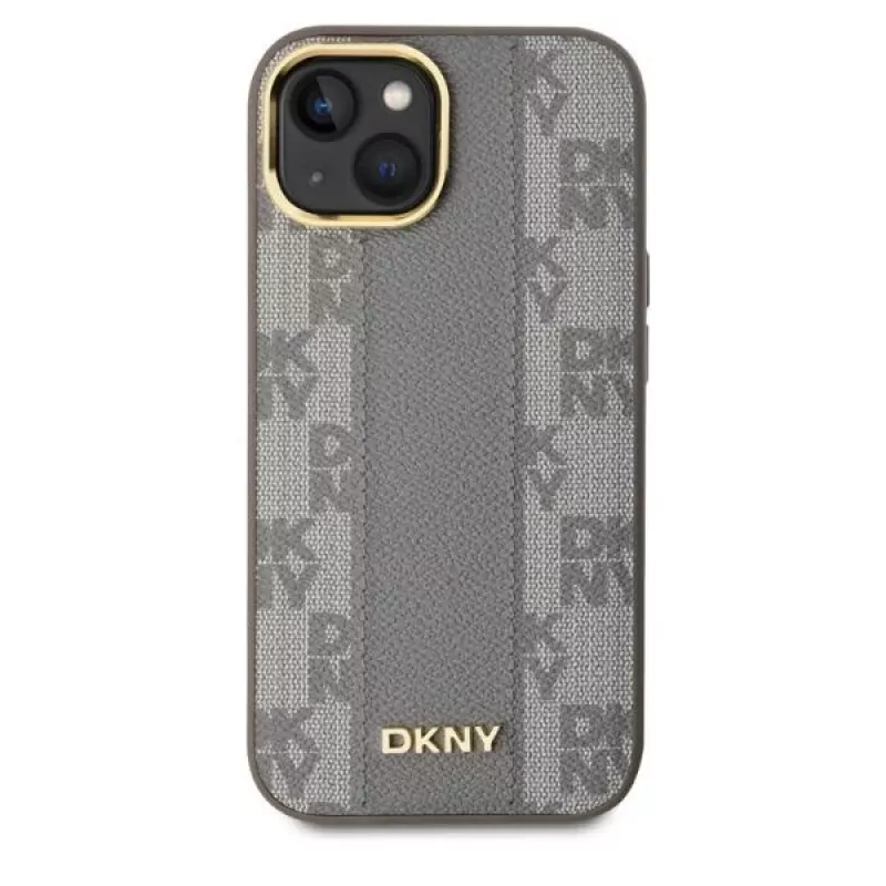 DKNY DKHMP15SPCPVSLE iPhone 15 6,1 inch beige hardcase leer ruit mono patroon MagSafe