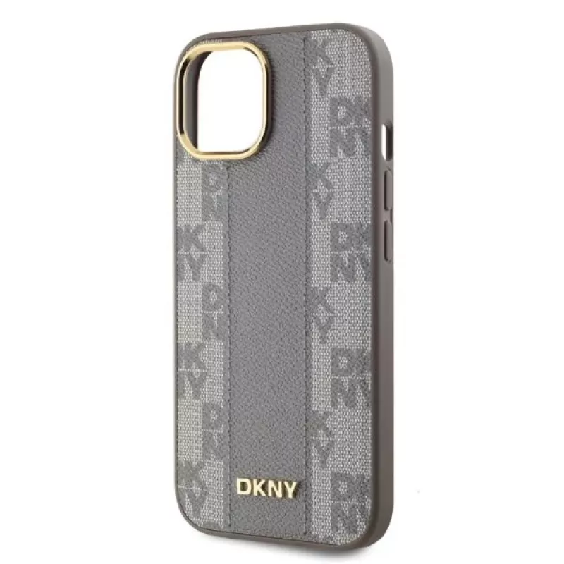 DKNY DKHMP15SPCPVSLE iPhone 15 6,1 inch beige hardcase leer ruit mono patroon MagSafe