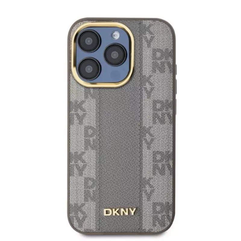 DKNY DKHMP15XPCPVSLE iPhone 15 Pro Max 6,7 inch hardcase leer ruit mono patroon MagSafe beige