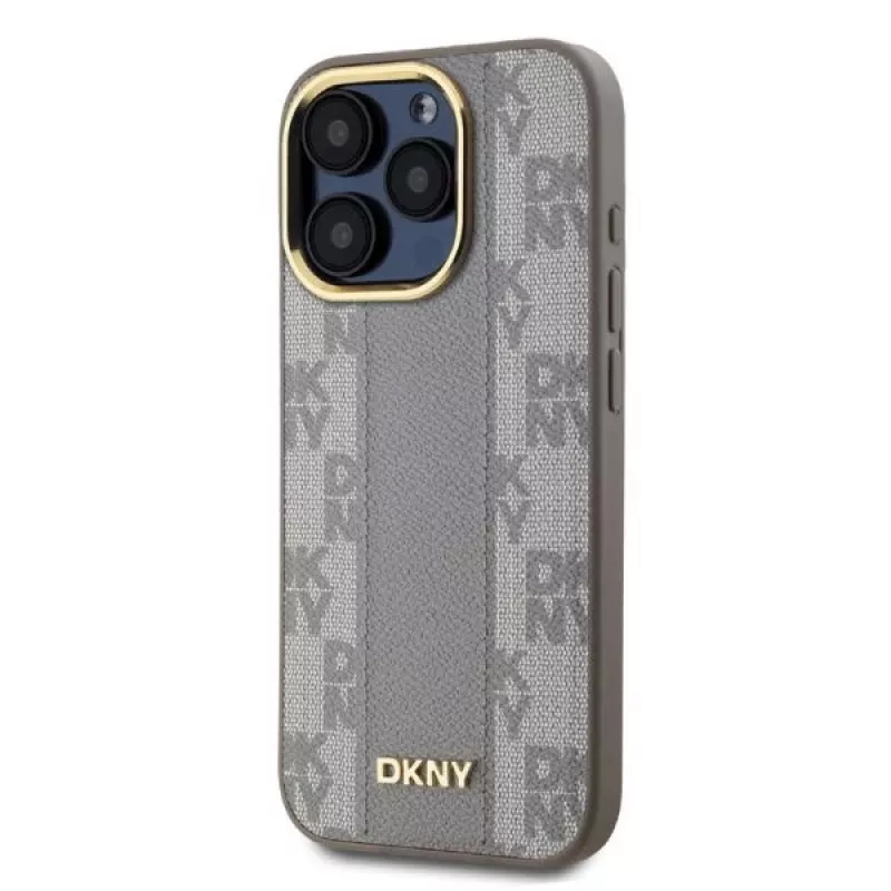 DKNY DKHMP15XPCPVSLE iPhone 15 Pro Max 6,7 inch hardcase leer ruit mono patroon MagSafe beige