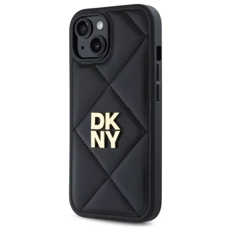 DKNY DKHCP14SPQDSLK Quilted Stack Logo Back Cover voor Apple iPhone 14 6,1 inch zwart