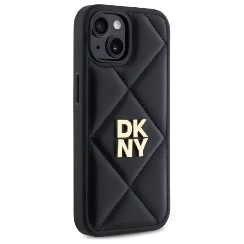DKNY DKHCP14SPQDSLK Quilted Stack Logo Back Cover voor Apple iPhone 14 6,1 inch zwart
