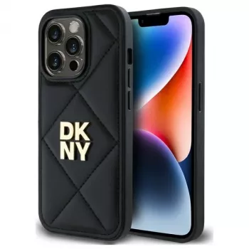 DKNY DKHCP14LPQDSLK Quilted Stack Logo Back Cover Case voor Apple iPhone 14 Pro 6,1 inch zwart