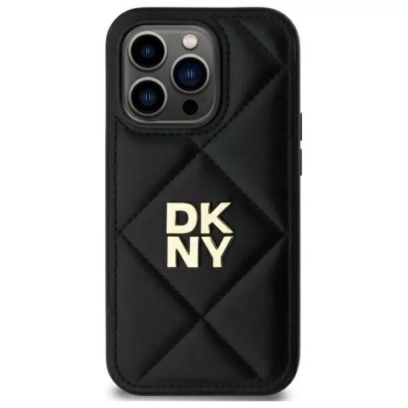 DKNY DKHCP14LPQDSLK Quilted Stack Logo Back Cover Case voor Apple iPhone 14 Pro 6,1 inch zwart