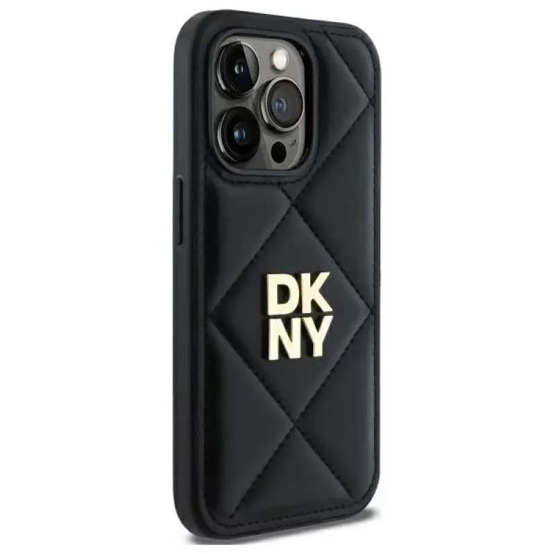 DKNY DKHCP14LPQDSLK Quilted Stack Logo Back Cover Case voor Apple iPhone 14 Pro 6,1 inch zwart