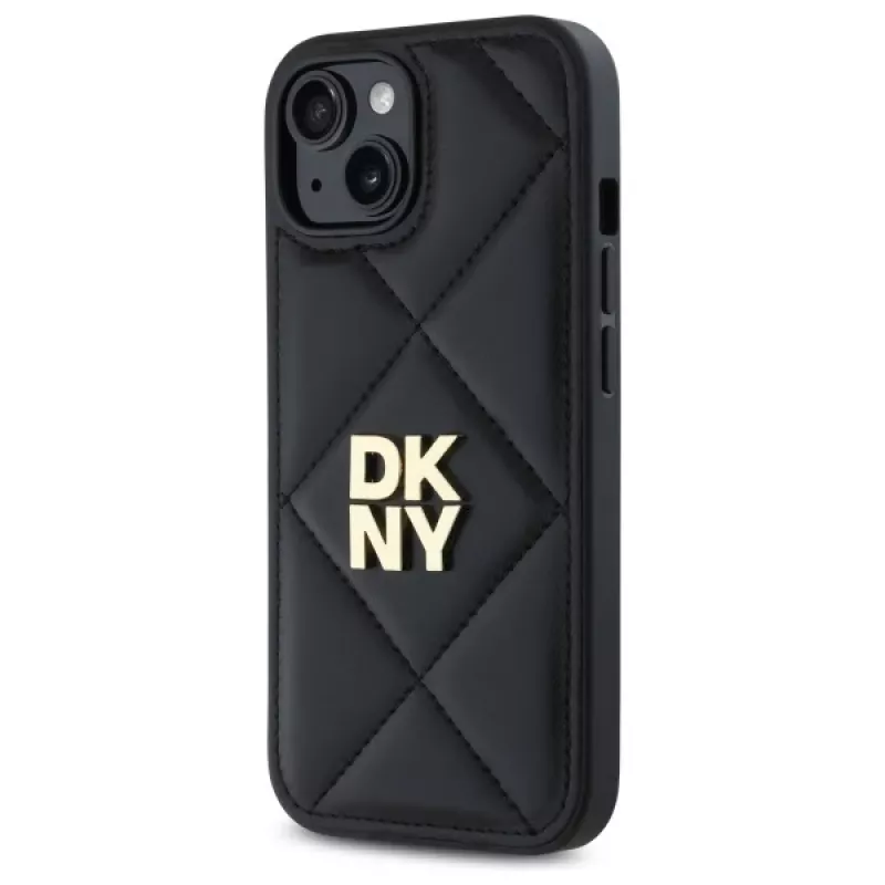 DKNY DKHCP15SPQDSLK Quilted Stack Logo Back Cover voor Apple iPhone 15 6,1 inch zwart