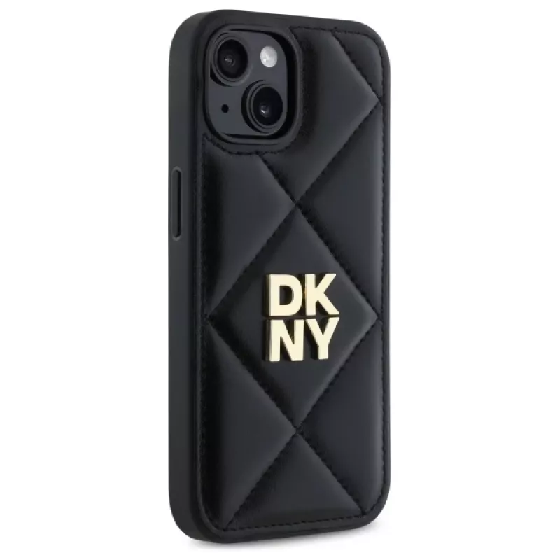DKNY DKHCP15SPQDSLK Quilted Stack Logo Back Cover voor Apple iPhone 15 6,1 inch zwart