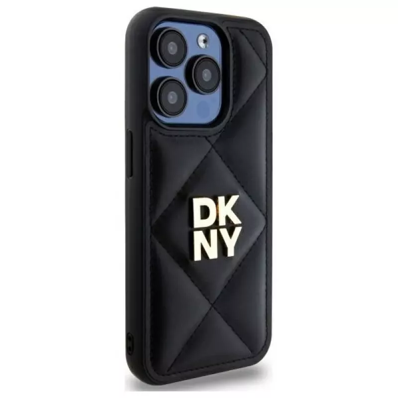 DKNY DKHCP15LPQDSLK quilted stack logo back cover voor Apple iPhone 15 Pro 6.1 zwart