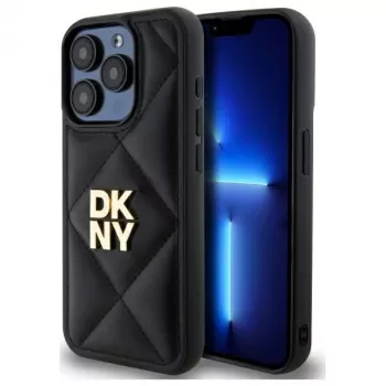DKNY DKHCP15XPQDSLK Quilted Stack Logo achterkant hoesje voor Apple iPhone 15 Pro Max 6,7 inch zwart