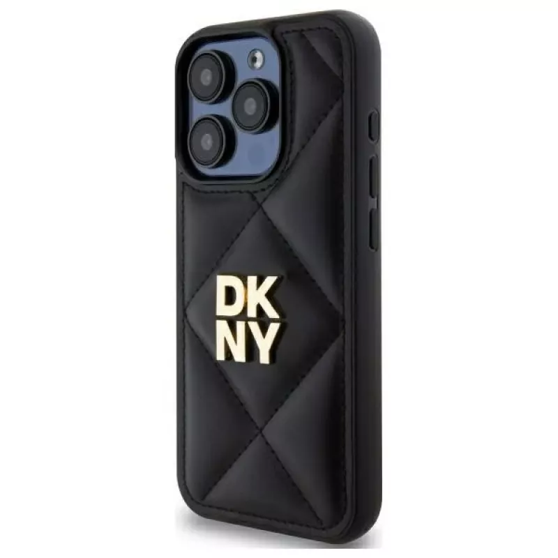 DKNY DKHCP15XPQDSLK Quilted Stack Logo achterkant hoesje voor Apple iPhone 15 Pro Max 6,7 inch zwart
