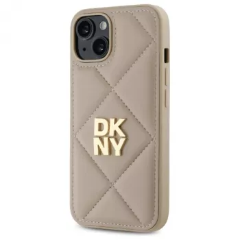 DKNY DKHCP14SPQDSLE Quilted Stack Logo Case voor Apple iPhone 14 6,1 inch beige