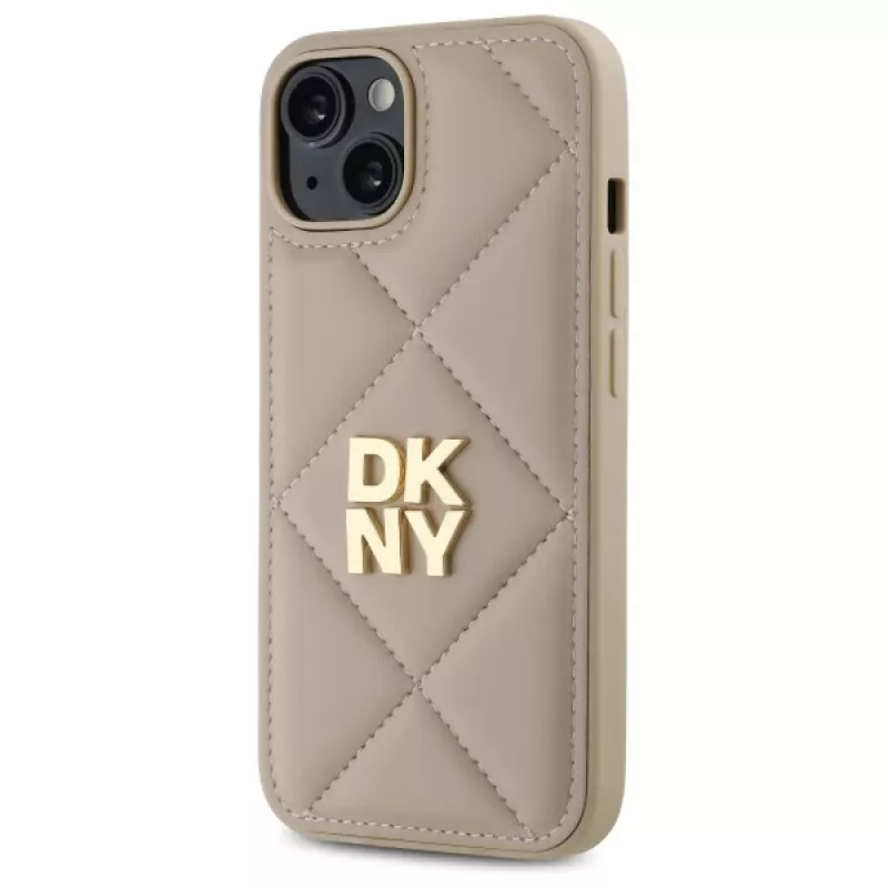 DKNY DKHCP14SPQDSLE Quilted Stack Logo Case voor Apple iPhone 14 6,1 inch beige