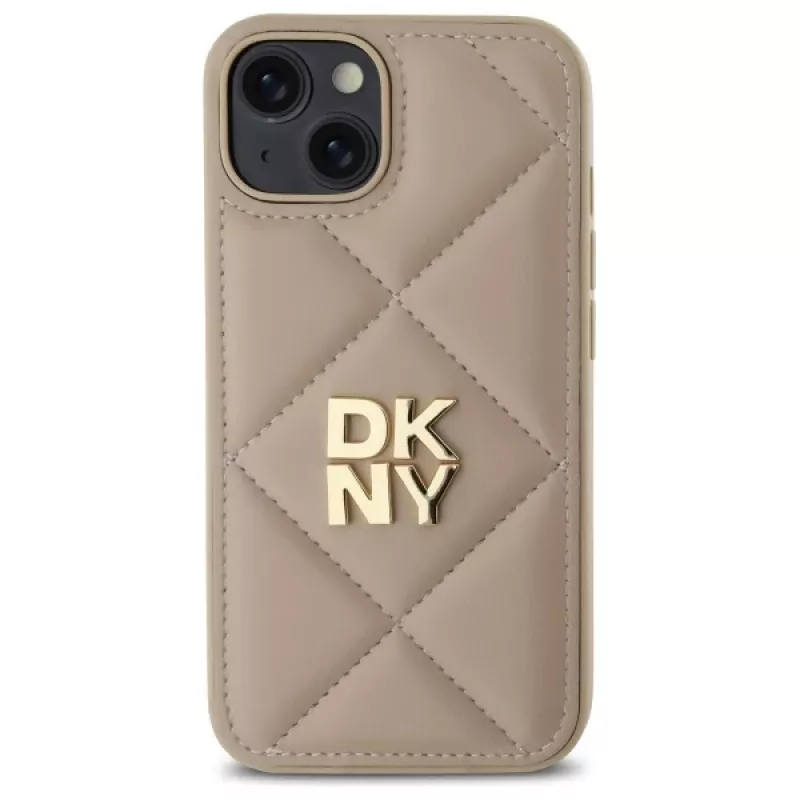 DKNY DKHCP14SPQDSLE Quilted Stack Logo Case voor Apple iPhone 14 6,1 inch beige