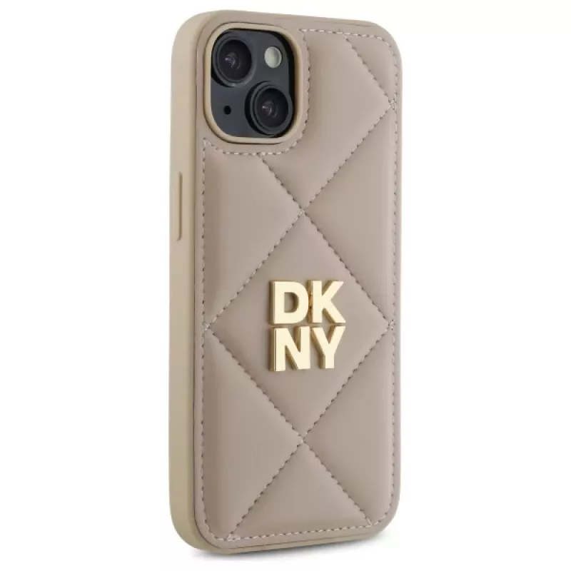 DKNY DKHCP14SPQDSLE Quilted Stack Logo Case voor Apple iPhone 14 6,1 inch beige