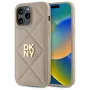 DKNY DKHCP14LPQDSLE Quilted Stack Logo Back Cover voor iPhone 14 Pro 6,1 inch - beige