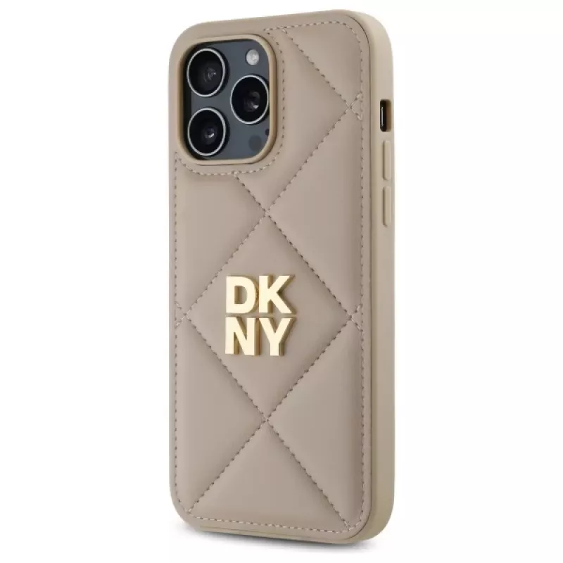 DKNY DKHCP14XPQDSLE Quilted Stack Logo Case voor iPhone 14 Pro Max 6,7 inch - beige