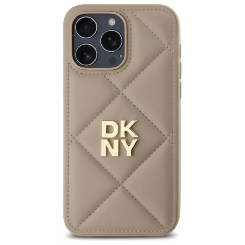 DKNY DKHCP14XPQDSLE Quilted Stack Logo Case voor iPhone 14 Pro Max 6,7 inch - beige