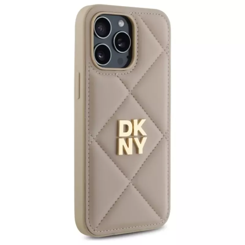 DKNY DKHCP14XPQDSLE Quilted Stack Logo Case voor iPhone 14 Pro Max 6,7 inch - beige