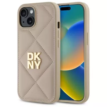 DKNY DKHCP15SPQDSLE Quilted Stack Logo Case voor iPhone 15 6,1 inch beige