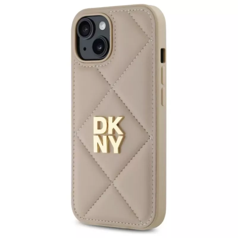 DKNY DKHCP15SPQDSLE Quilted Stack Logo Case voor iPhone 15 6,1 inch beige