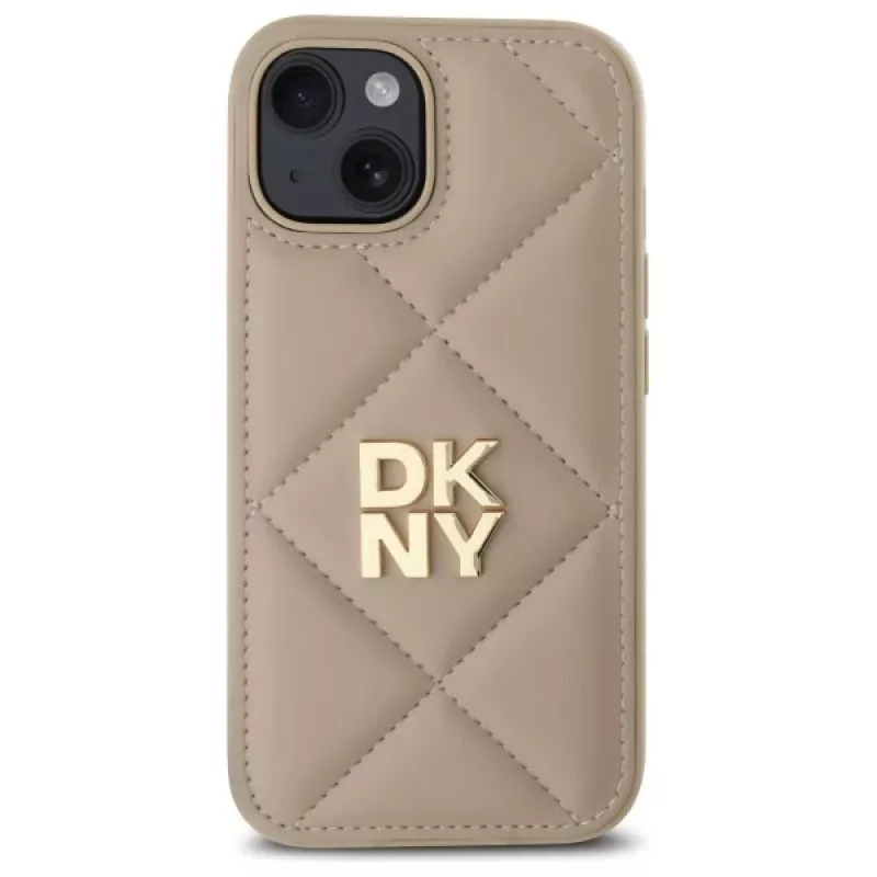 DKNY DKHCP15SPQDSLE Quilted Stack Logo Case voor iPhone 15 6,1 inch beige