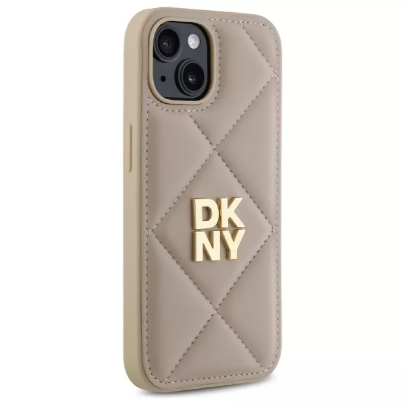 DKNY DKHCP15SPQDSLE Quilted Stack Logo Case voor iPhone 15 6,1 inch beige