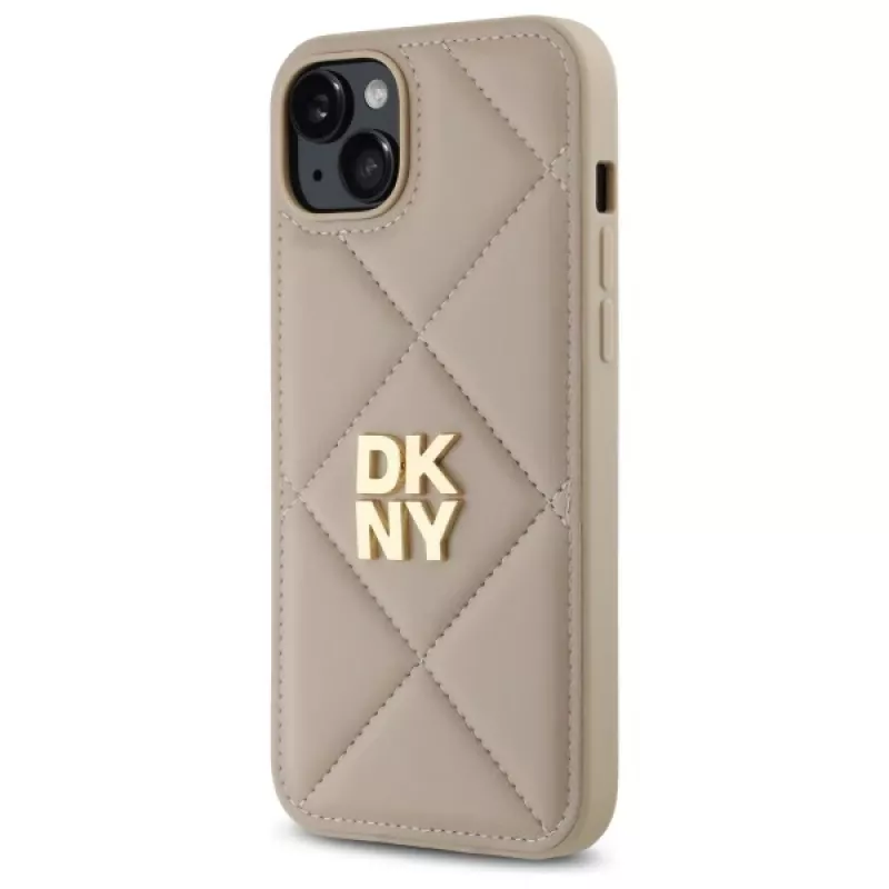 DKNY DKHCP15MPQDSLE quilted stack logo back cover voor iPhone 15 Plus - beige