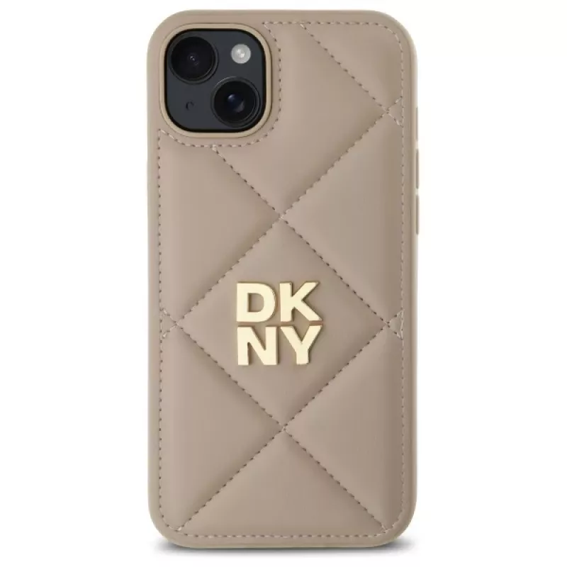 DKNY DKHCP15MPQDSLE quilted stack logo back cover voor iPhone 15 Plus - beige