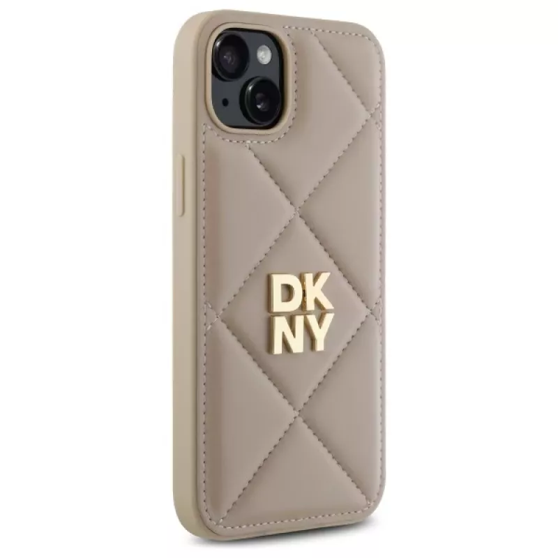 DKNY DKHCP15MPQDSLE quilted stack logo back cover voor iPhone 15 Plus - beige