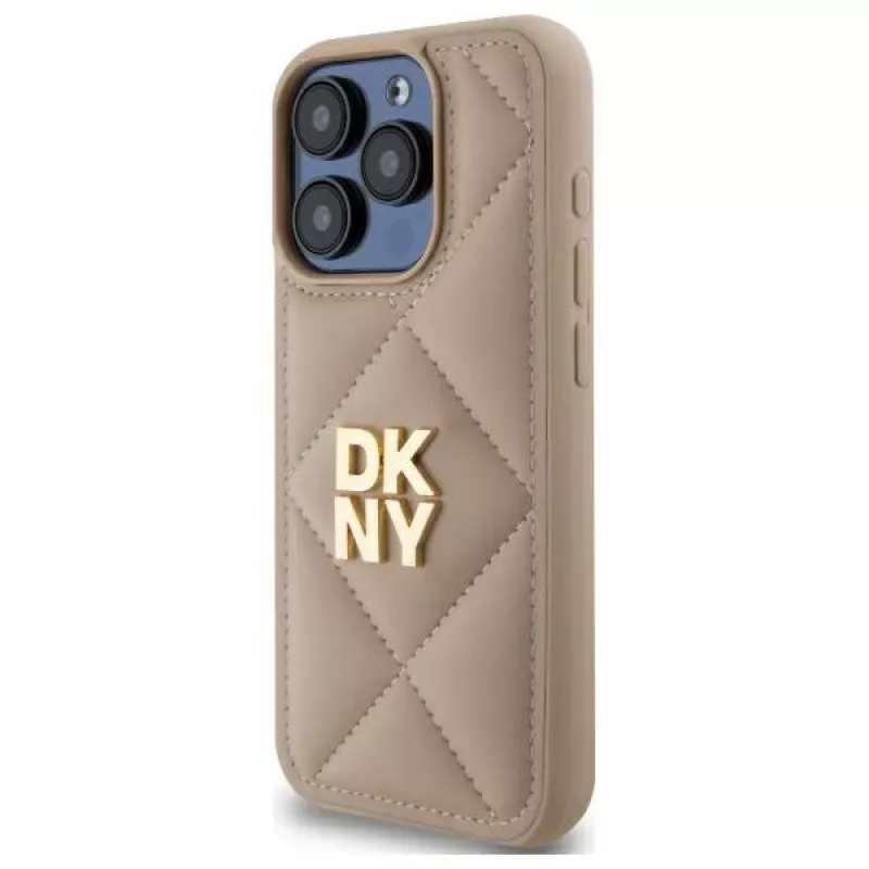 DKNY DKHCP15LPQDSLE quilted stack logo case voor iPhone 15 Pro 6.1 beige