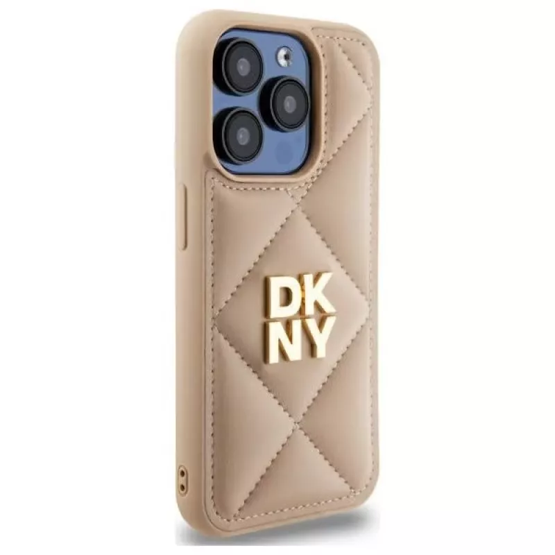 DKNY DKHCP15LPQDSLE quilted stack logo case voor iPhone 15 Pro 6.1 beige
