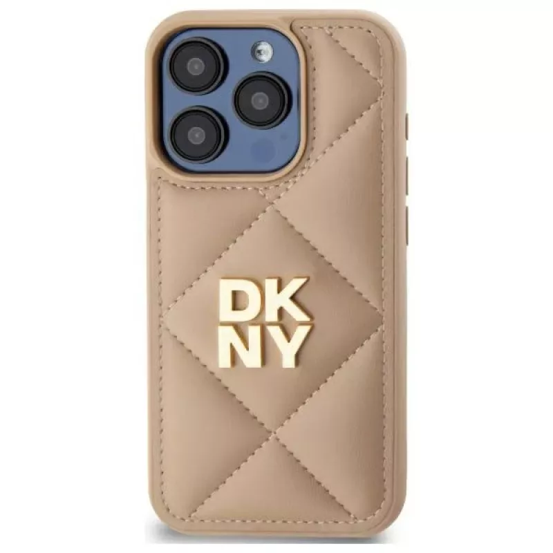 DKNY DKHCP15XPQDSLE Quilted Stack Logo Back Cover voor Apple iPhone 15 Pro Max 6,7 inch beige