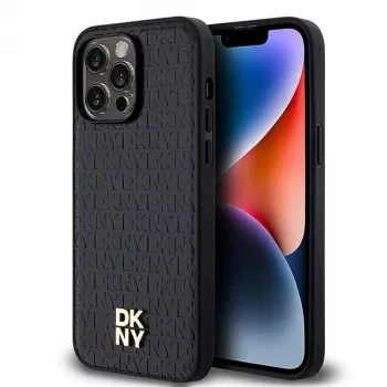 DKNY DKHMP13XPSHRPSK iPhone 13 Pro Max 6.7 zwarte hardcase leer patroon metaallogo MagSafe