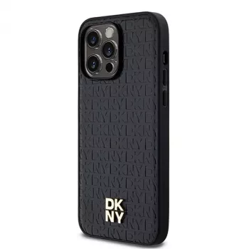 DKNY DKHMP13XPSHRPSK iPhone 13 Pro Max 6.7 zwarte hardcase leer patroon metaallogo MagSafe