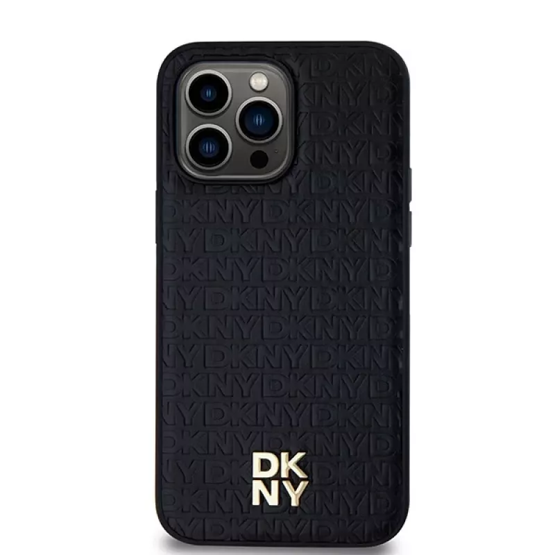 DKNY DKHMP13XPSHRPSK iPhone 13 Pro Max 6.7 zwarte hardcase leer patroon metaallogo MagSafe