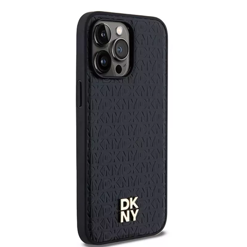 DKNY DKHMP13XPSHRPSK iPhone 13 Pro Max 6.7 zwarte hardcase leer patroon metaallogo MagSafe