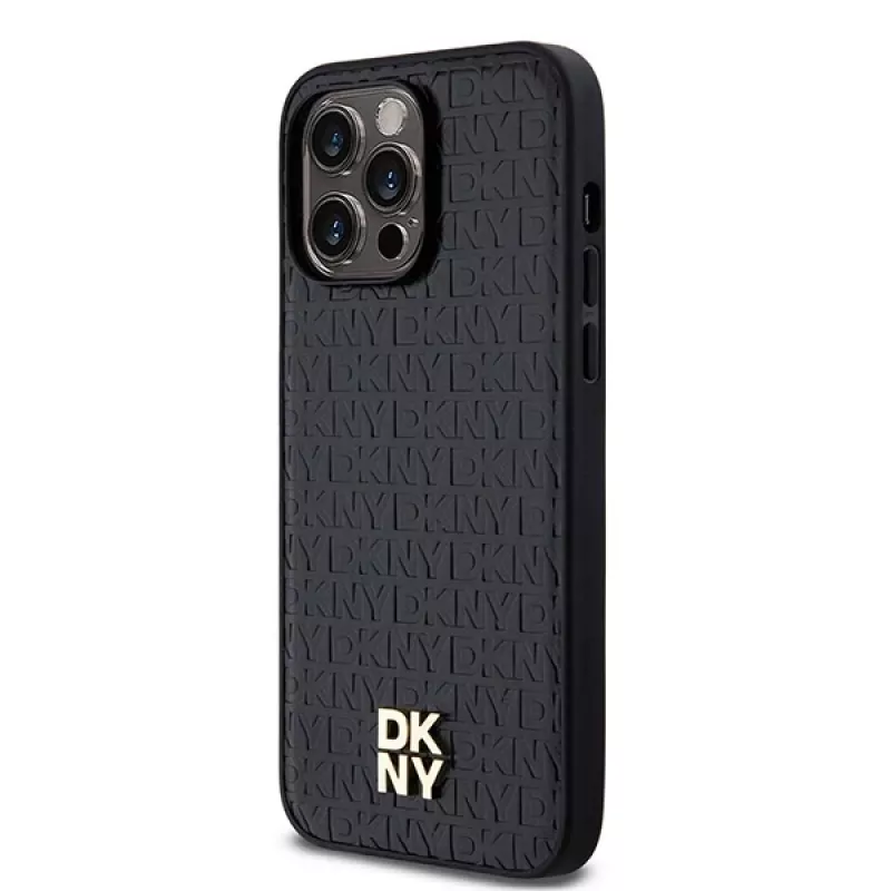 DKNY DKHMP14XPSHRPSK iPhone 14 Pro Max 6.7 hardcase leer monogrampatroon metaallogo MagSafe zwart