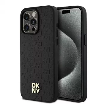 DKNY DKHMP15XPSHRPSK Hard Case voor iPhone 15 Pro Max 6,7 inch zwart leer monogrampatroon metaallogo MagSafe