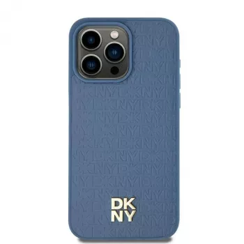 DKNY DKHMP15SPSHRPSB iPhone 15 / 14 / 13 6.1 blauwe hardcase leerlook metaallogo MagSafe