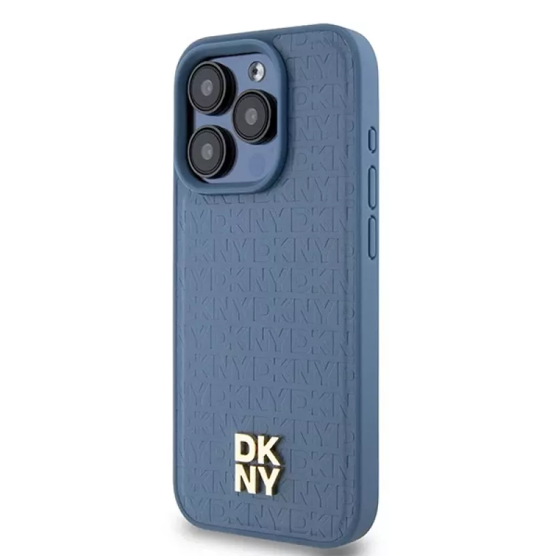 DKNY DKHMP15LPSHRPSB iPhone 15 Pro 6.1 blauwe hardcase leer monogrampatroon metaallogo MagSafe