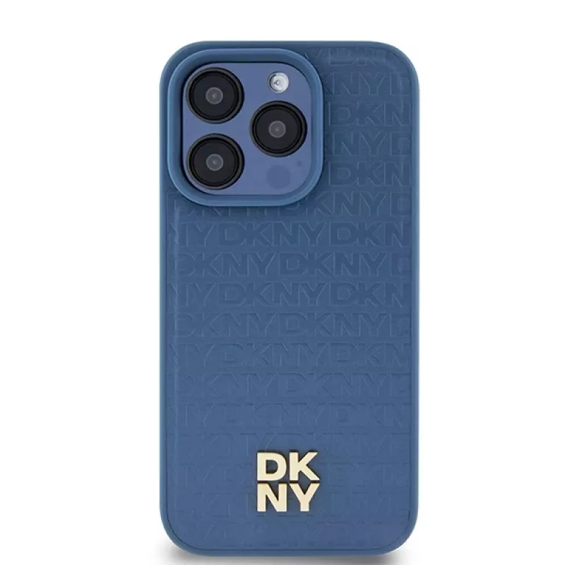 DKNY DKHMP15LPSHRPSB iPhone 15 Pro 6.1 blauwe hardcase leer monogrampatroon metaallogo MagSafe