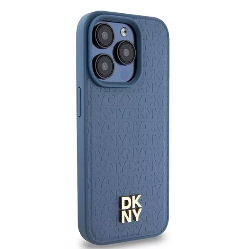 DKNY DKHMP15LPSHRPSB iPhone 15 Pro 6.1 blauwe hardcase leer monogrampatroon metaallogo MagSafe